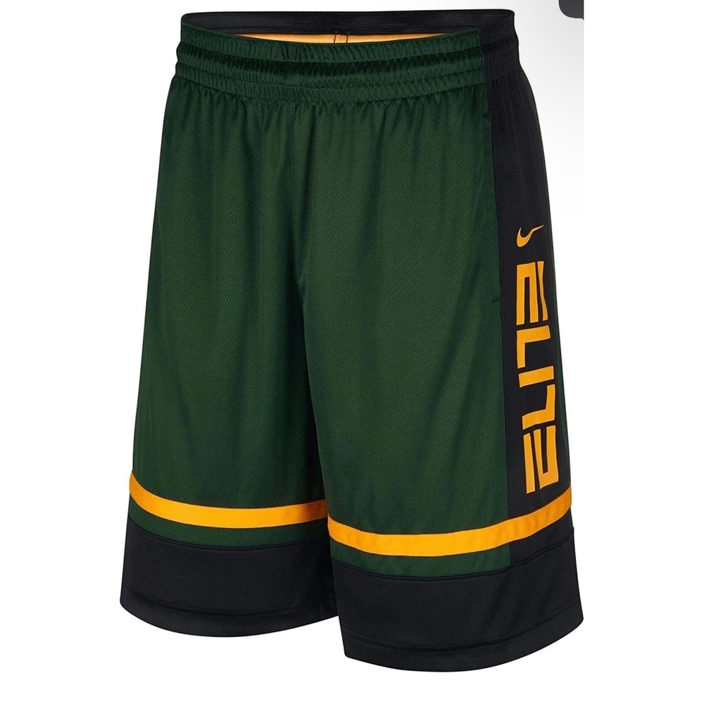 Y2K Nike Elite Basketball Shorts Men Green Black Yellow Athletic Gym Size L ,10"